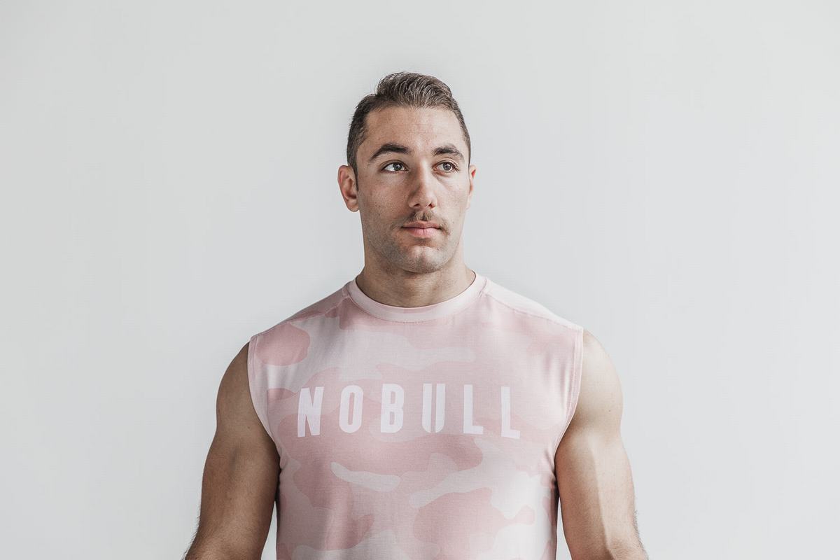 Nobull Sleeveless Men\'s T Shirts Rose Camo | Australia (NE8645)